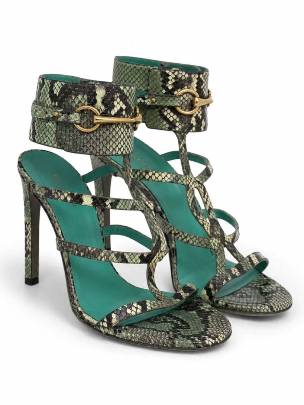 GUCCI URSULA GREEN SNAKESKIN PYTHON SANDAL SIZE EU 37.5 PRELOVED